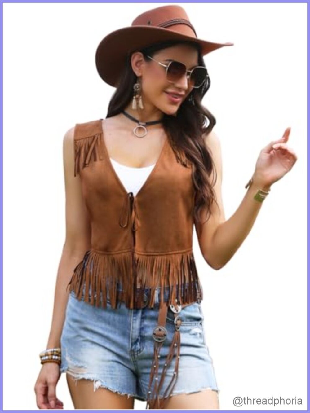 Fringe Vest Sleeveless Open Front Tie Up Casual Western